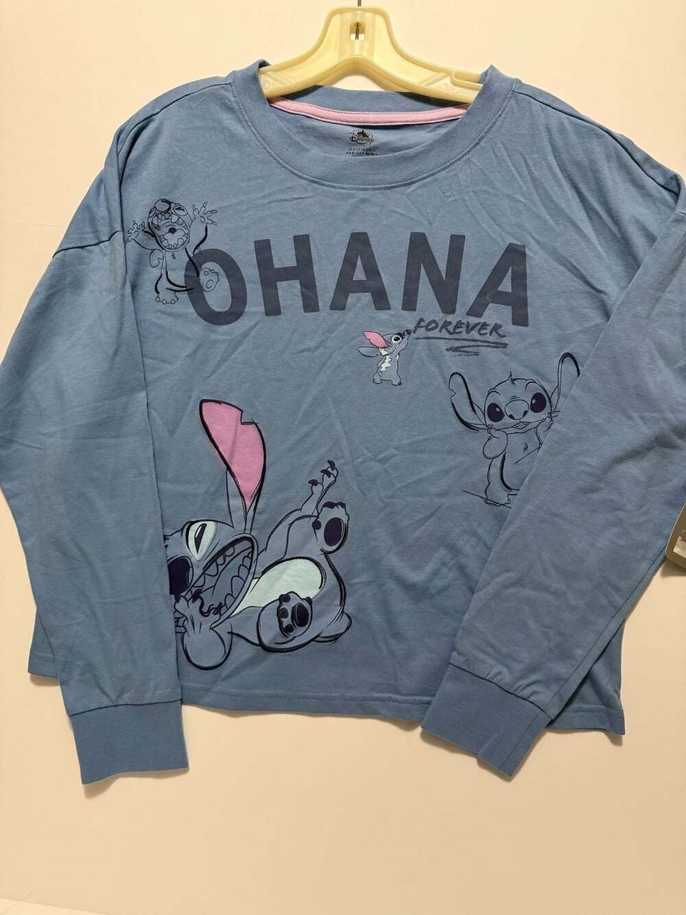 Disney Lilo & Stitch Ohana Forever Graphic Long Sleeve Crewneck Sweatshirt Blue